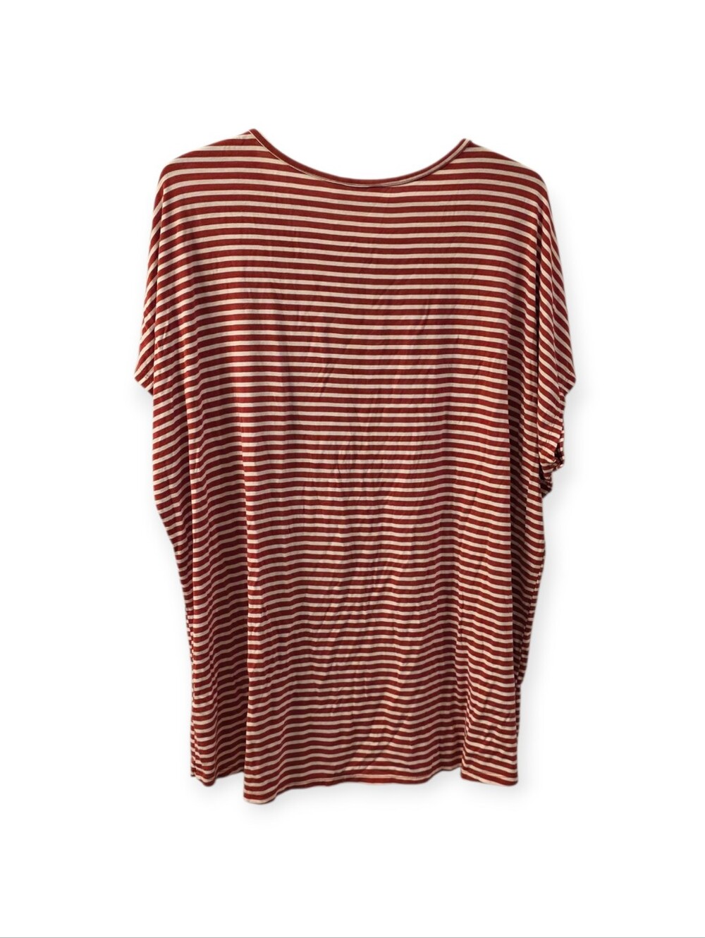 Terra & Sky Red Cream Striped Cutout Neck Tunic Top Plus Size 1X - Picture 4 of 5